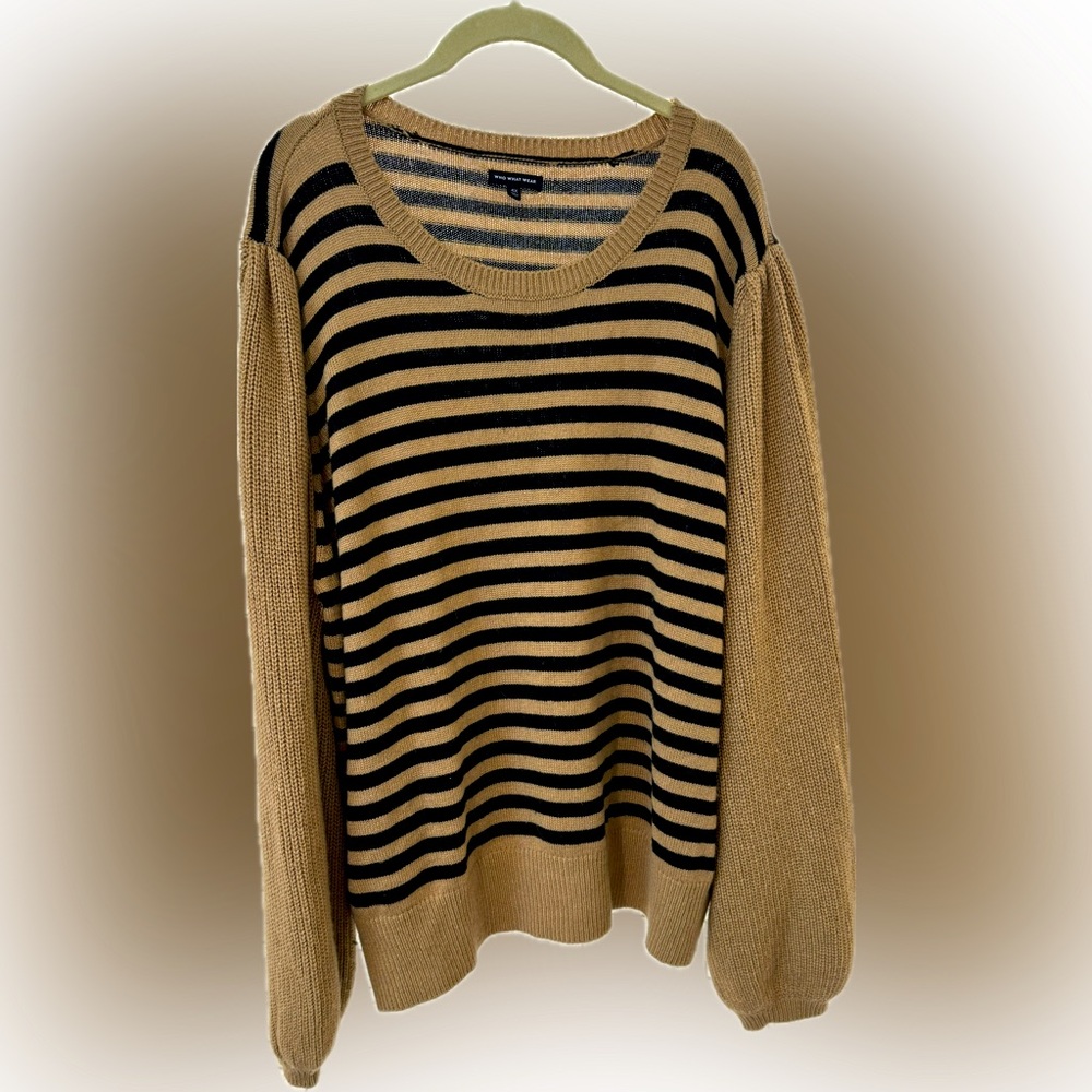 Who What Wear Striped Black and Tan Pullover Round Neck Sweater Size 4X